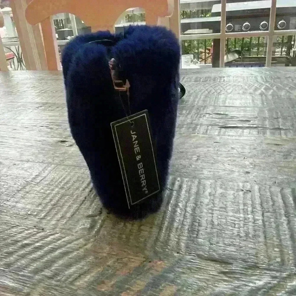 Jane & Berry Fuzzy Pouch Blue Wristlet Black Strap NWT Zipper - Picture 2 of 9